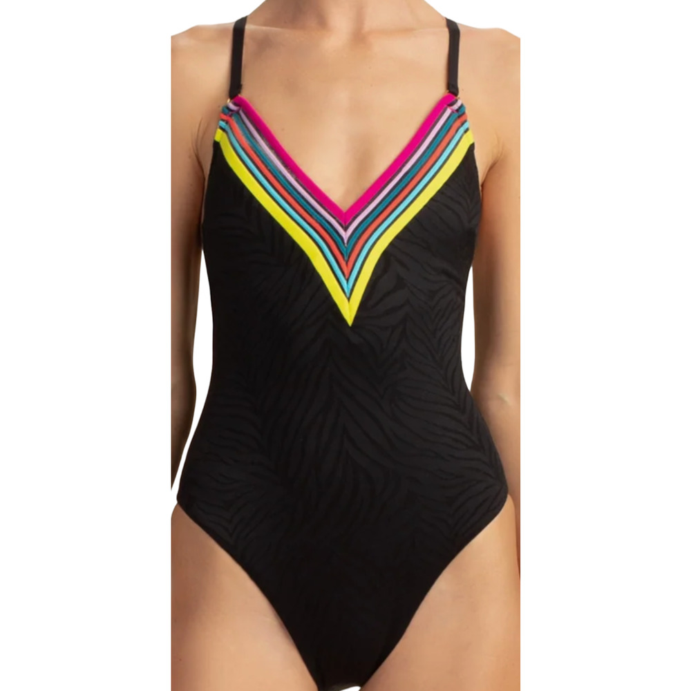 NEW TRINA TURK BLACK ZEBRA PLUNGE ONE PIECE SWIMSUIT SIZE 4
